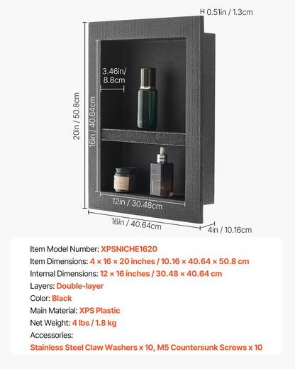 VEVOR Shower Niche 40.6 x 50.8 x 10.2 cm Recessed Wall Divider Shelf Bathroom - Mekamart Australia