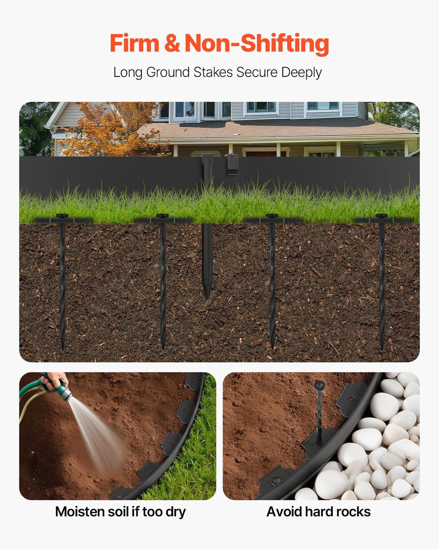 Landscape Edging, 2000 x 10 cm Plastic Garden Border Edging with 30 Spikes & 2 Ground Stakes, No Dig, Flexible Lawn Edgings Roll, UV-Resistant Mini Fence Borders for Flower Beds Yard Paver