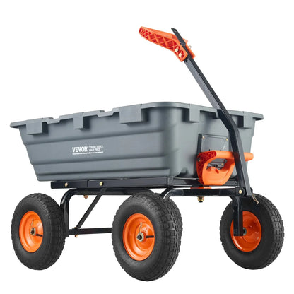 VEVOR Dump Cart, Poly Garden Dump Cart with Easy to Assemble Steel Frame, Dump Wagon with 2-in-1 Convertible Handle, Utility Wheelbarrow 544kg/ 1200lbs Capacity, 33cm/ 13 inch Tires - Mekamart Australia