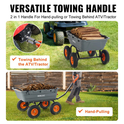 VEVOR Dump Cart, Poly Garden Dump Cart with Easy to Assemble Steel Frame, Dump Wagon with 2-in-1 Convertible Handle, Utility Wheelbarrow 544kg/ 1200lbs Capacity, 33cm/ 13 inch Tires - Mekamart Australia