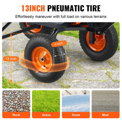 VEVOR Dump Cart, Poly Garden Dump Cart with Easy to Assemble Steel Frame, Dump Wagon with 2-in-1 Convertible Handle, Utility Wheelbarrow 544kg/ 1200lbs Capacity, 33cm/ 13 inch Tires - Mekamart Australia