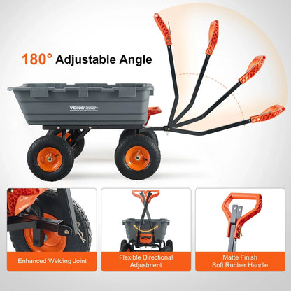 VEVOR Dump Cart, Poly Garden Dump Cart with Easy to Assemble Steel Frame, Dump Wagon with 2-in-1 Convertible Handle, Utility Wheelbarrow 544kg/ 1200lbs Capacity, 33cm/ 13 inch Tires - Mekamart Australia