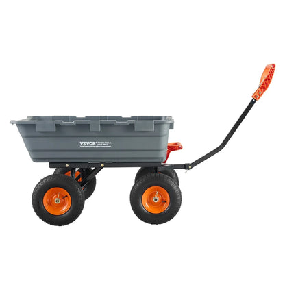 VEVOR Dump Cart, Poly Garden Dump Cart with Easy to Assemble Steel Frame, Dump Wagon with 2-in-1 Convertible Handle, Utility Wheelbarrow 544kg/ 1200lbs Capacity, 33cm/ 13 inch Tires - Mekamart Australia
