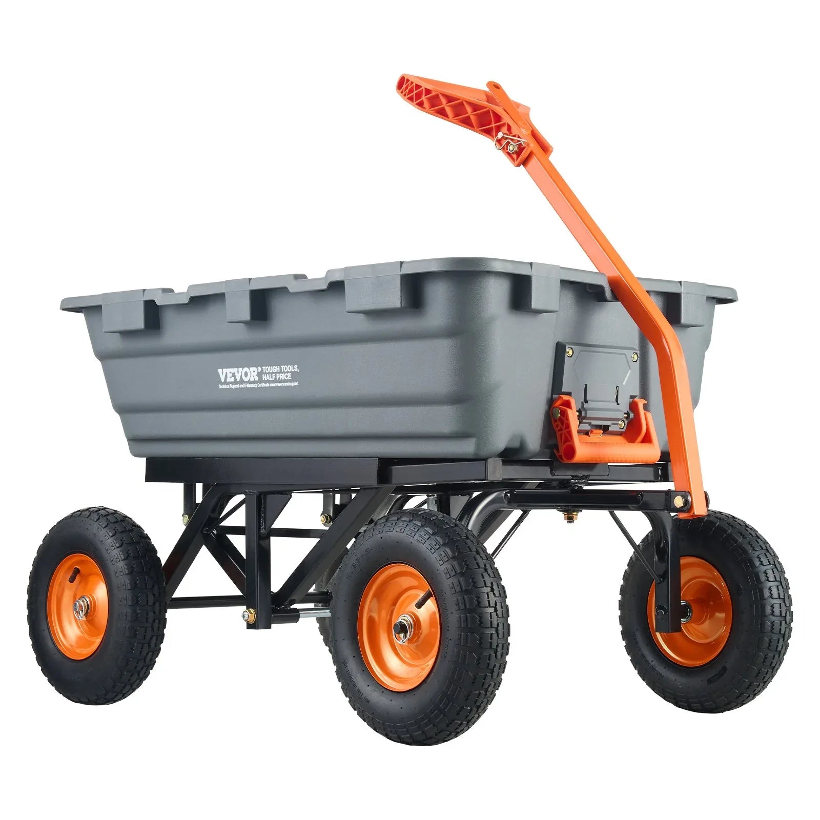 VEVOR Dump Cart, Poly Garden Dump Cart with Easy to Assemble Steel Frame, Dump Wagon with 2-in-1 Convertible Handle, Utility Wheelbarrow 1500 lbs Capacity, 13 inch Tires - Mekamart Australia