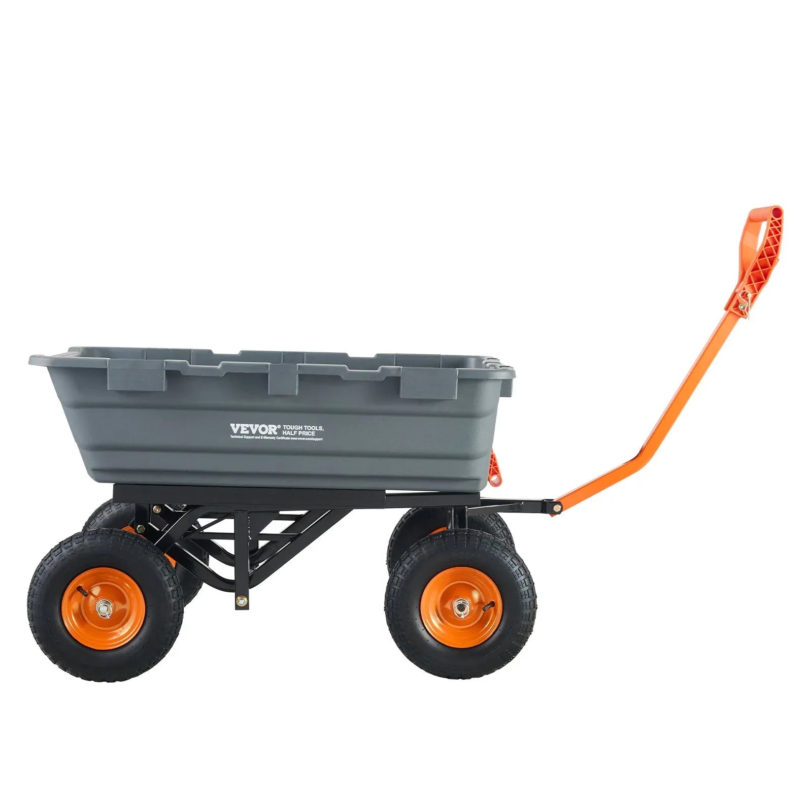 VEVOR Dump Cart, Poly Garden Dump Cart with Easy to Assemble Steel Frame, Dump Wagon with 2-in-1 Convertible Handle, Utility Wheelbarrow 1500 lbs Capacity, 13 inch Tires - Mekamart Australia