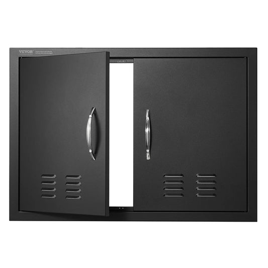 VEVOR BBQ Access Door,762 x533 mm Double Outdoor Kitchen Door, Cold Plate Flush Mount Door, Wall Vertical Door with Handles and Ventss, for BBQ Island, Grilling Station, Outside Cabinet - Mekamart Australia