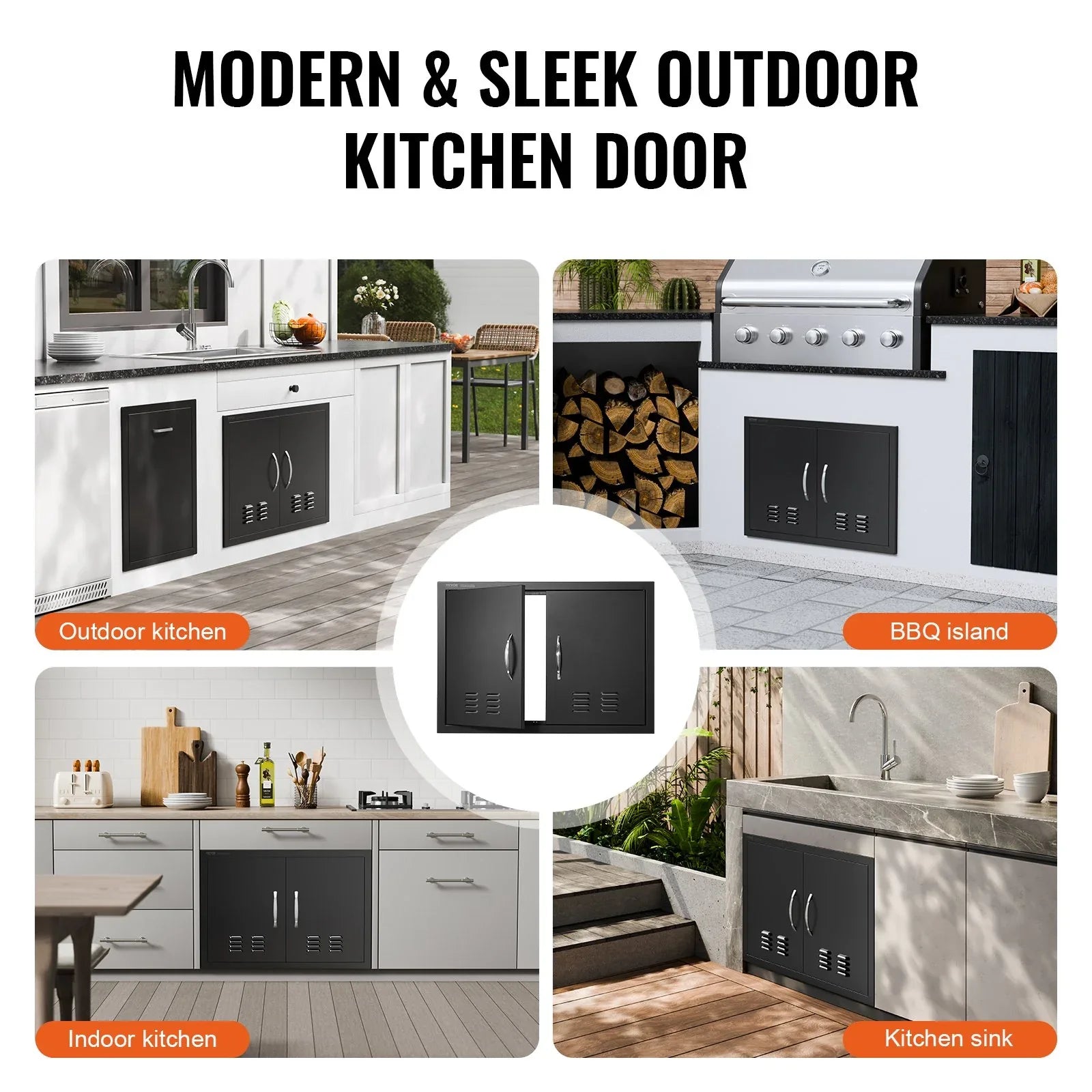 VEVOR BBQ Access Door,762 x533 mm Double Outdoor Kitchen Door, Cold Plate Flush Mount Door, Wall Vertical Door with Handles and Ventss, for BBQ Island, Grilling Station, Outside Cabinet - Mekamart Australia