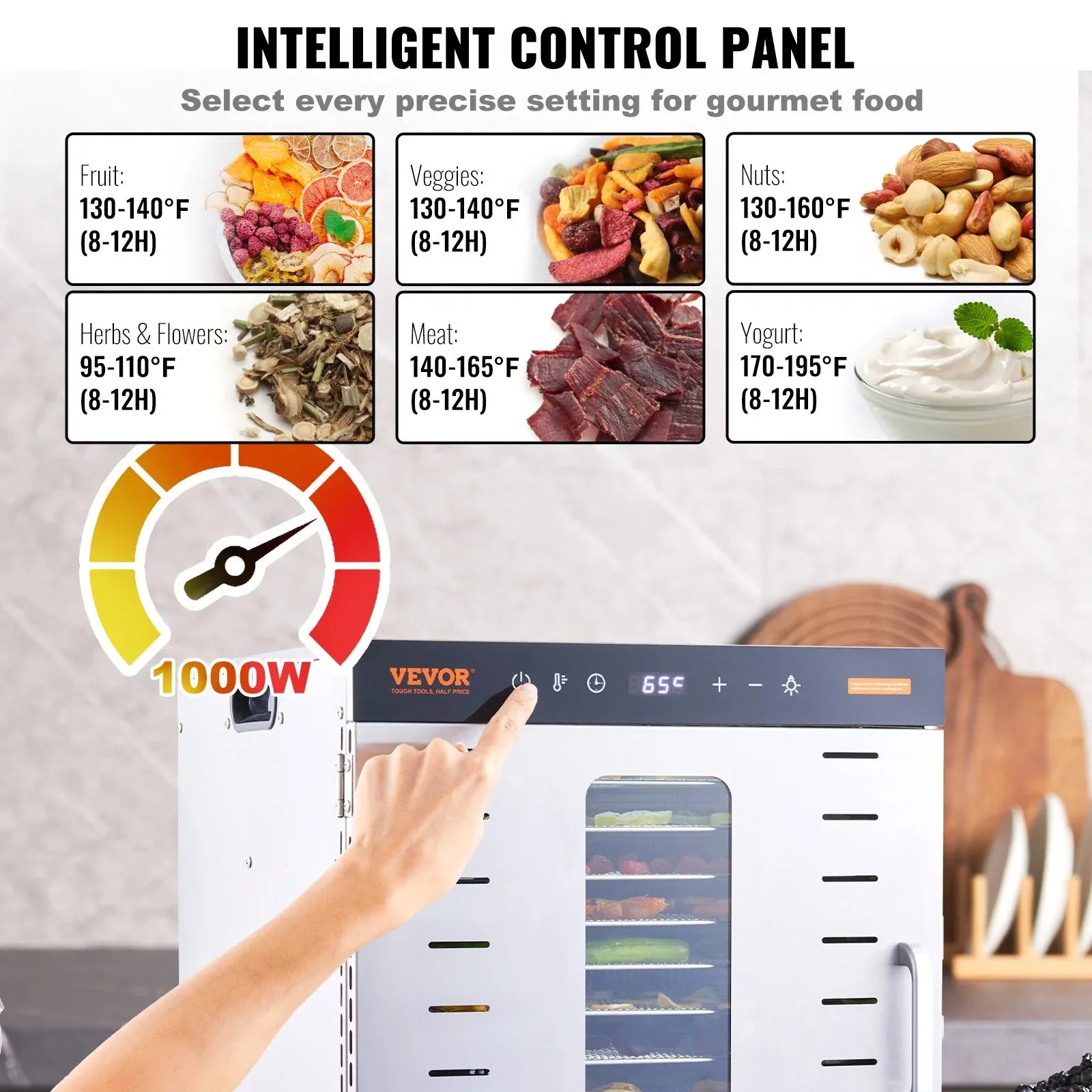 VEVOR 10 Trays Food Dehydrator Machine Stainless Steel 1000W Jerky Fruit Drying - Mekamart Australia