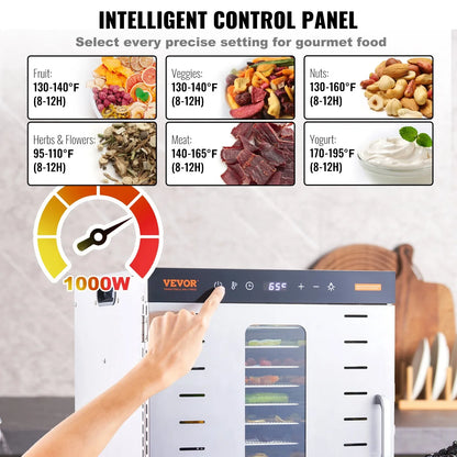 VEVOR 10 Trays Food Dehydrator Machine Stainless Steel 1000W Jerky Fruit Drying - Mekamart Australia