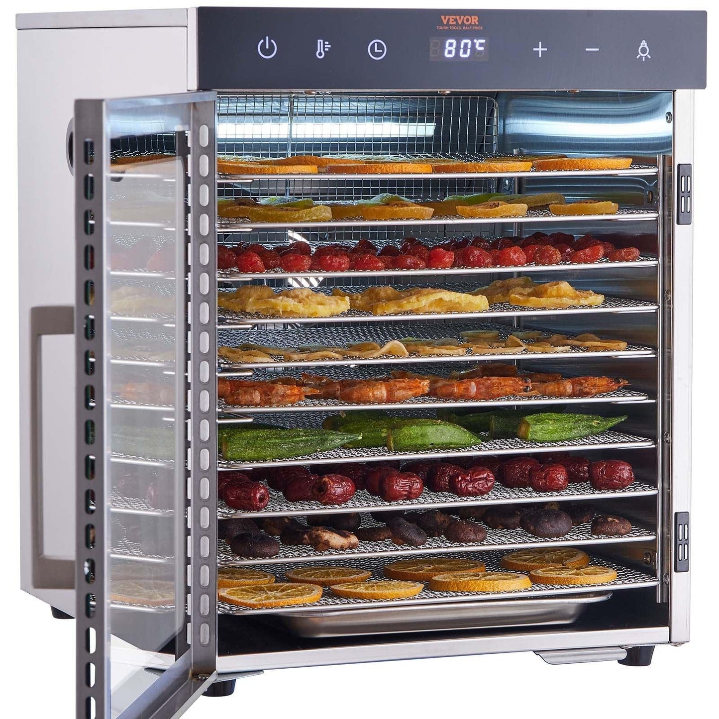 VEVOR 10 Trays Food Dehydrator Machine Stainless Steel 800W Jerky Fruit Drying - Mekamart Australia