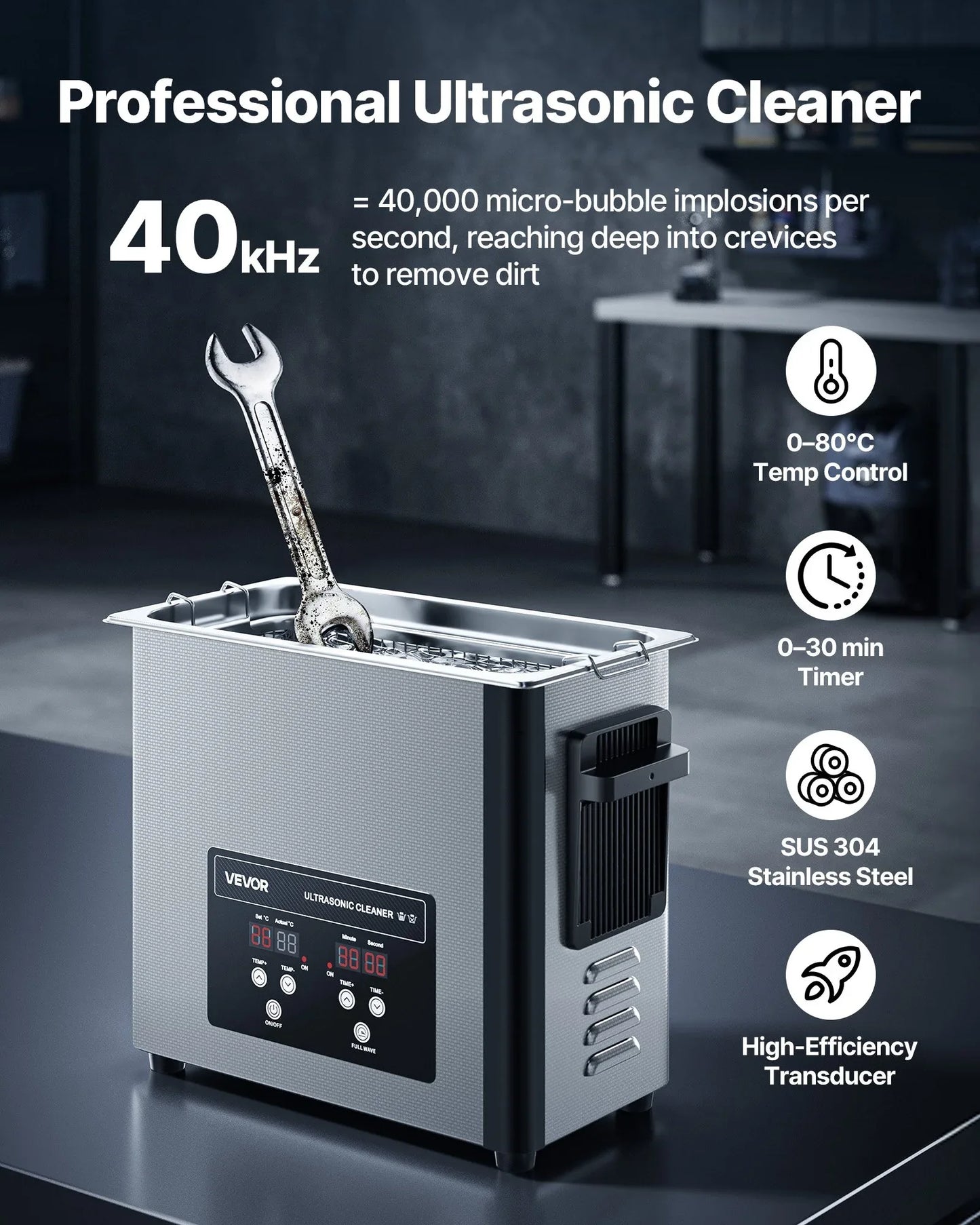 VEVOR 6L Ultrasonic Cleaner, Professional Ultrasonic Cleaner Machine with Cleaning Basket & Digital Display, 120W Stainless Steel 40kHz Cleaning Machine for Watches, Razors, Jewelry, Coins and More - Mekamart Australia