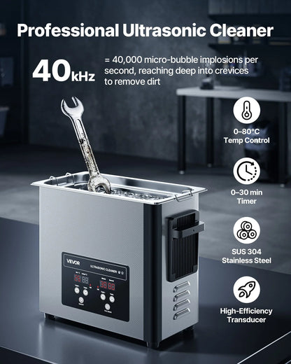 VEVOR 6L Ultrasonic Cleaner, Professional Ultrasonic Cleaner Machine with Cleaning Basket & Digital Display, 120W Stainless Steel 40kHz Cleaning Machine for Watches, Razors, Jewelry, Coins and More - Mekamart Australia