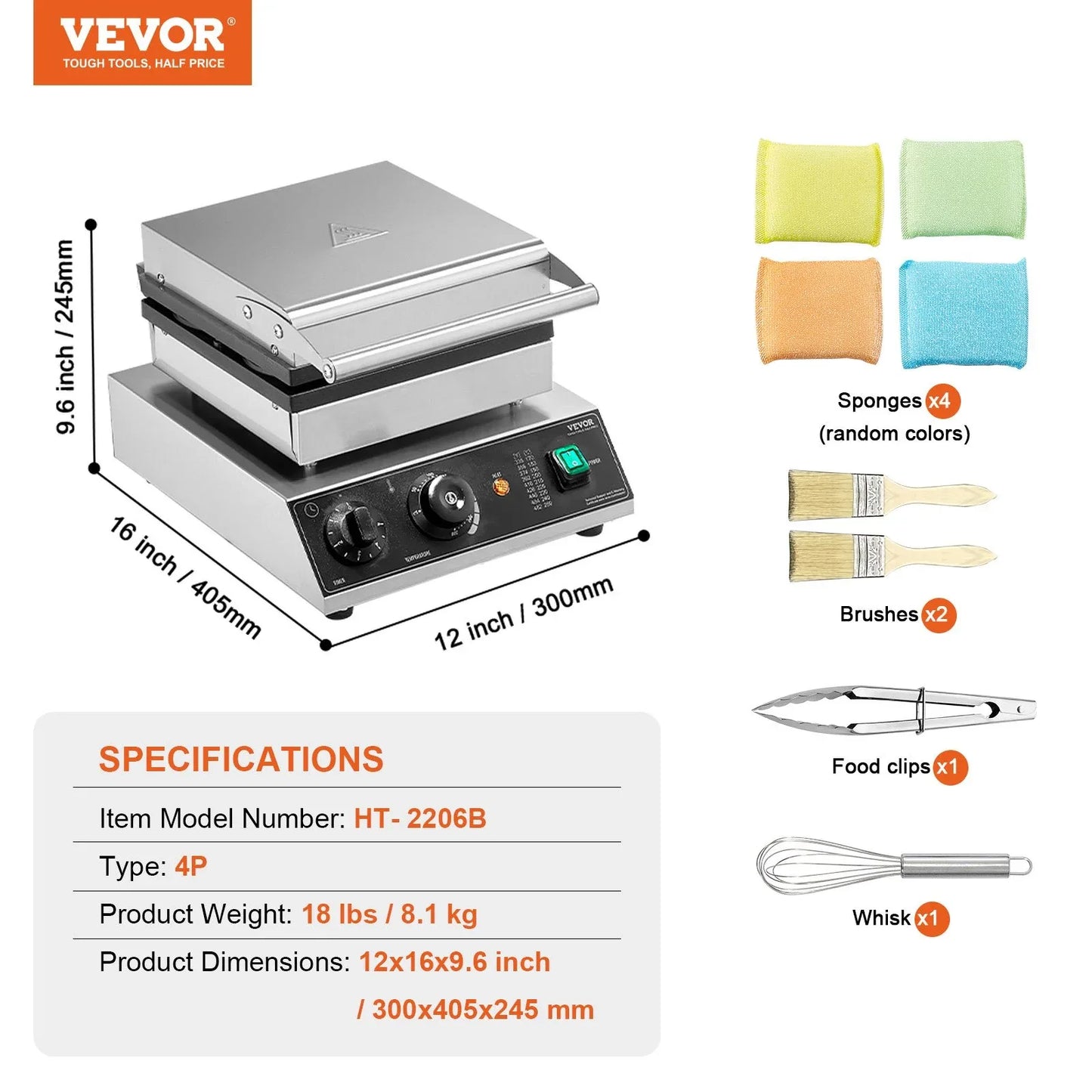 VEVOR Commercial Waffle Maker, 4PCS Round Waffle Baker Machine,1750W Non-Stick Stainless Steel Belgian Waffle Iron with Temperature and Time Control, for Restaurant Bakery Snack Bar Family - Mekamart Australia