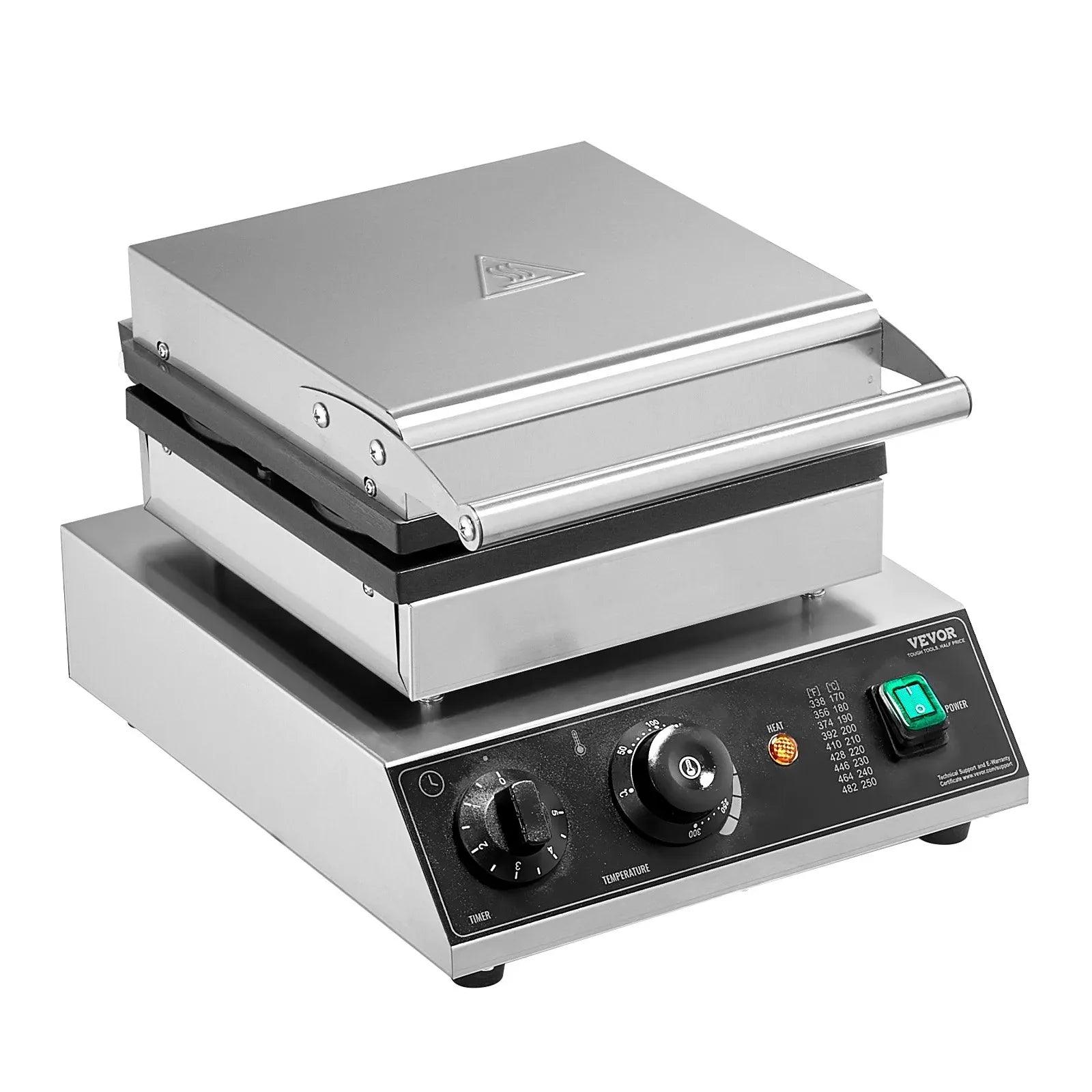 VEVOR Commercial Waffle Maker, 4PCS Round Waffle Baker Machine,1750W Non-Stick Stainless Steel Belgian Waffle Iron with Temperature and Time Control, for Restaurant Bakery Snack Bar Family - Mekamart Australia