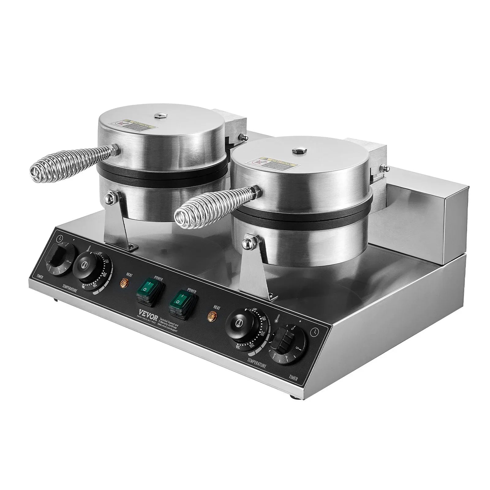 VEVOR Commercial Waffle Maker, Dual-Head Round Waffle Baker Machine, 2460W Non-Stick Stainless Steel Belgian Waffle Iron with Temp and Time Control, Handle, for Restaurant Bakery Snack Bar Family - Mekamart Australia