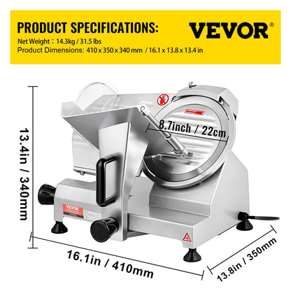 Commercial Meat Slicer, 200W Electric Deli Food Slicer, 350-400RPM Meat Slicer with 8" Carbon Steel Blade, 0 - 0.47 inch Adjustable Thickness Electric Meat Slicer for Home and Commercial Use