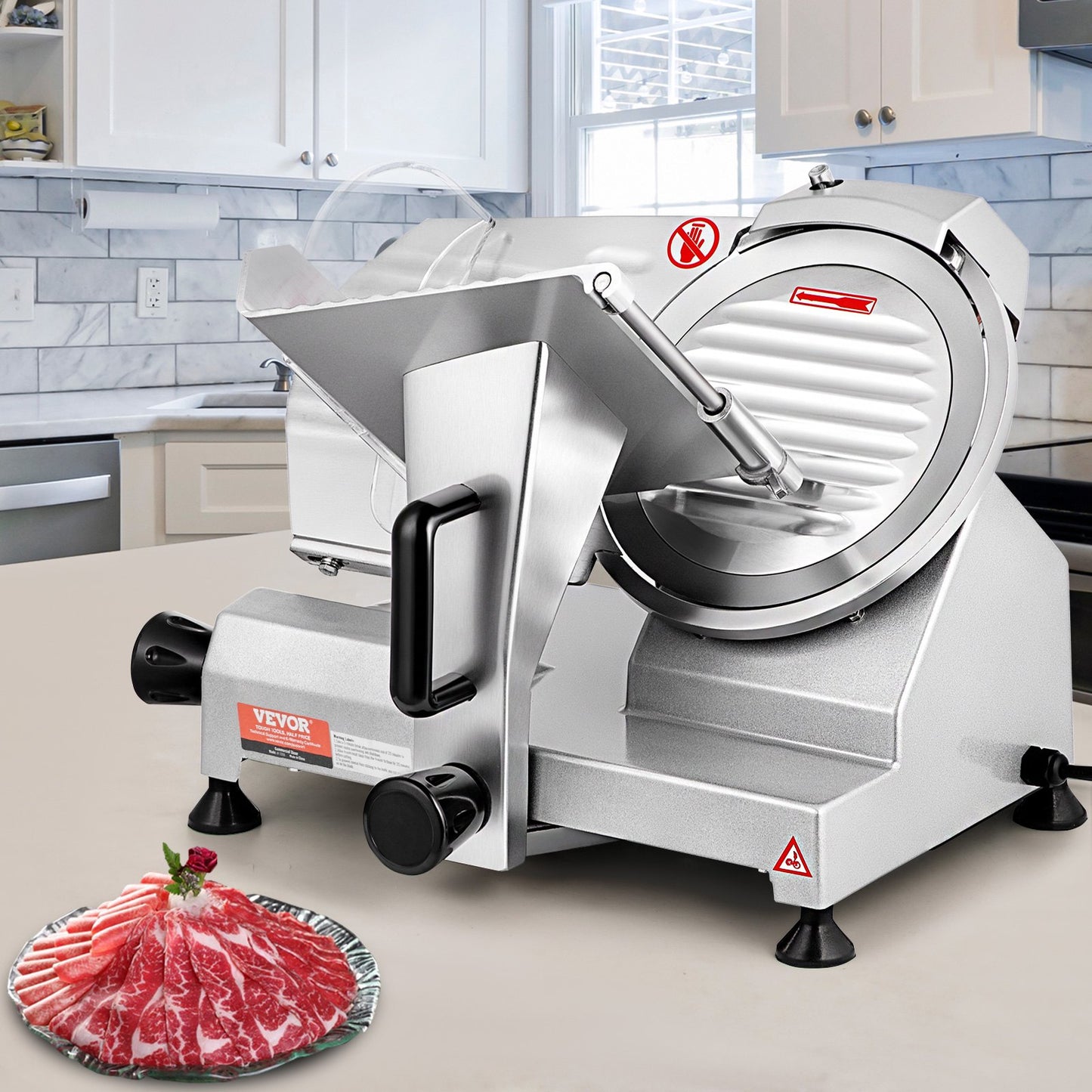 Commercial Meat Slicer, 200W Electric Deli Food Slicer, 350-400RPM Meat Slicer with 8" Carbon Steel Blade, 0 - 0.47 inch Adjustable Thickness Electric Meat Slicer for Home and Commercial Use