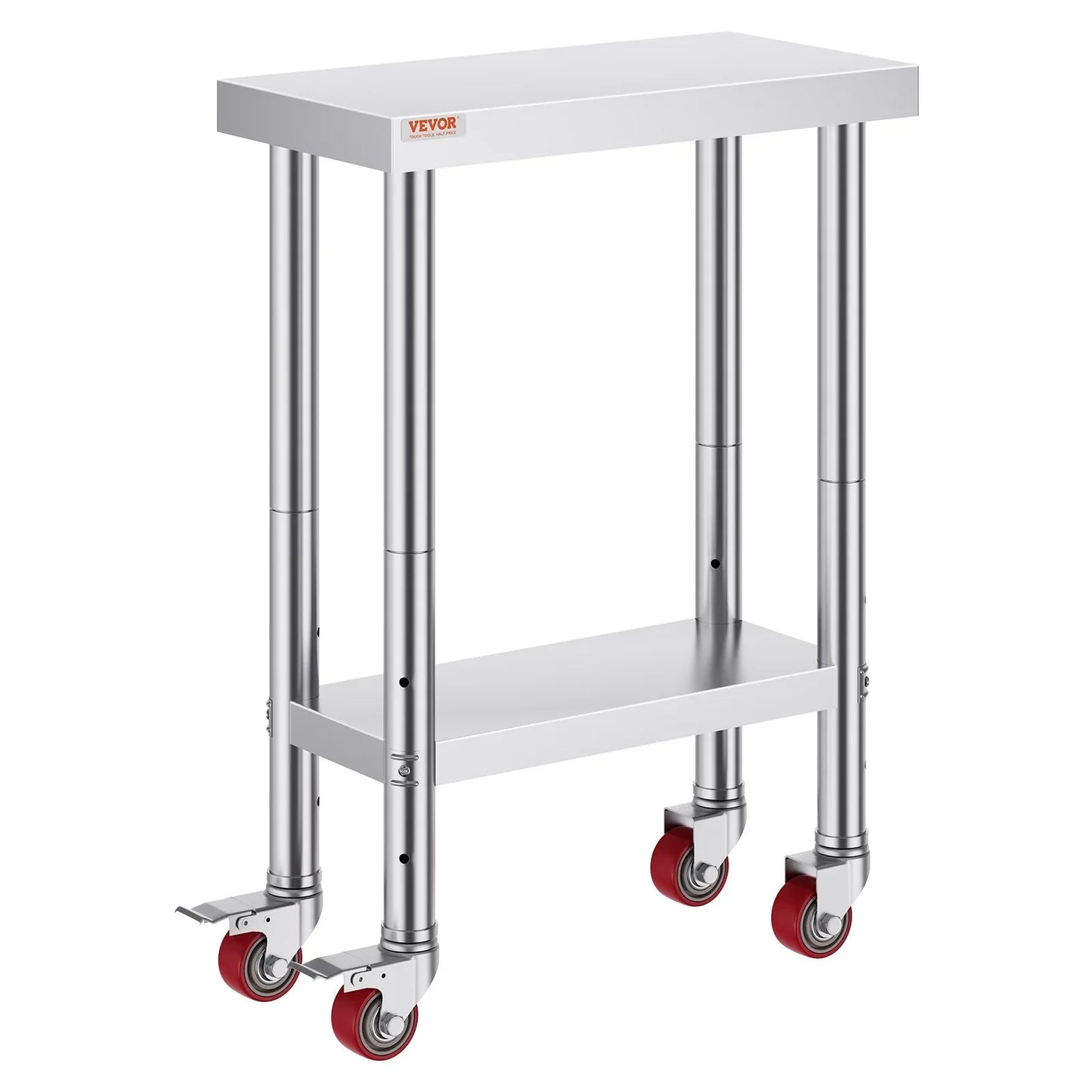 VEVOR Stainless Steel Work Table with Wheels 24 x 12 x 32 Inch Prep Table with 4 Casters Heavy Duty Work Table for Commercial Kitchen Restaurant Business - Mekamart Australia