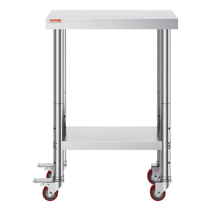 VEVOR Stainless Steel Work Table with Wheels 24 x 12 x 32 Inch Prep Table with 4 Casters Heavy Duty Work Table for Commercial Kitchen Restaurant Business - Mekamart Australia