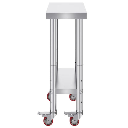VEVOR Stainless Steel Work Table with Wheels 24 x 12 x 32 Inch Prep Table with 4 Casters Heavy Duty Work Table for Commercial Kitchen Restaurant Business - Mekamart Australia