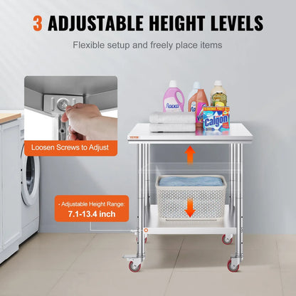 VEVOR Stainless Steel Work Table with Wheels 24 x 30 Prep Table with casters Heavy Duty Work Table for Commercial Kitchen Restaurant Business (24 x 30 x 33.8 Inch) - Mekamart Australia