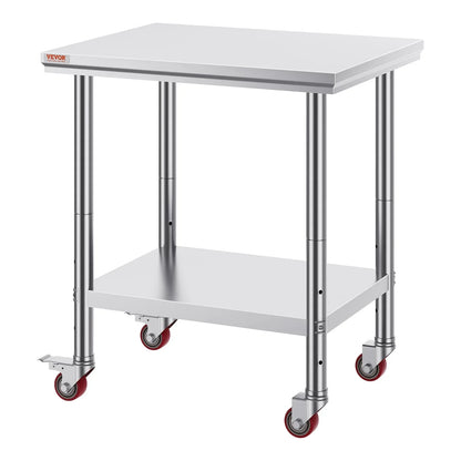 VEVOR Stainless Steel Work Table with Wheels 24 x 30 Prep Table with casters Heavy Duty Work Table for Commercial Kitchen Restaurant Business (24 x 30 x 33.8 Inch) - Mekamart Australia