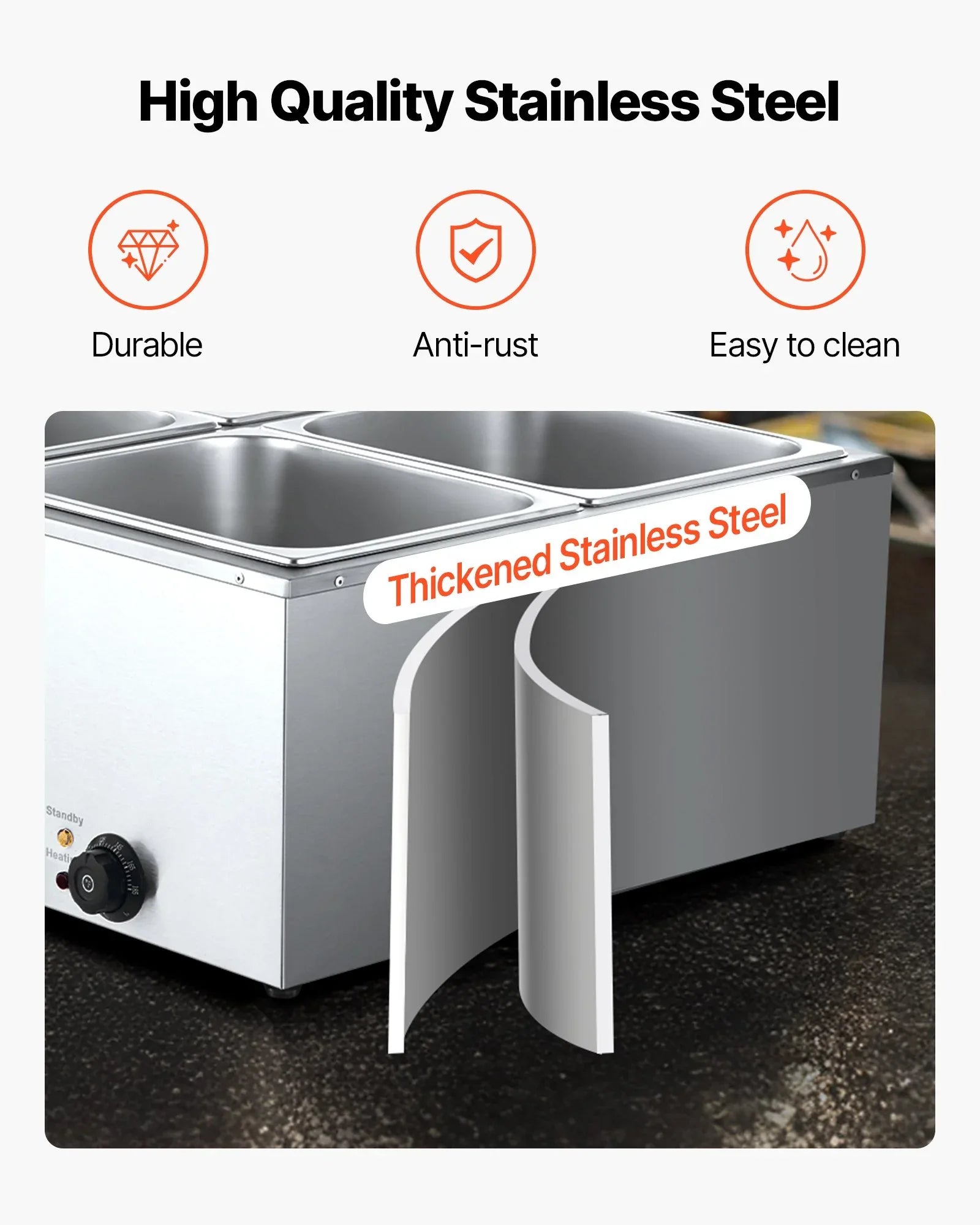 VEVOR Commercial Food Warmer, 1500W Electric Stainless Steel Steam Food Warmer with Lid, 4-Pan Fast Heating Countertop Buffet Bain Marie with Soup & Perforated Ladles, for Catering, Restaurant, Party - Mekamart Australia