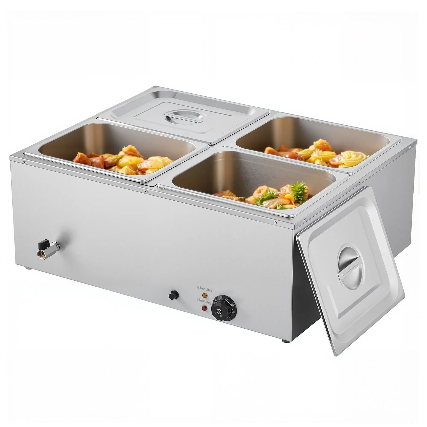 VEVOR Commercial Food Warmer, 1500W Electric Stainless Steel Steam Food Warmer with Lid, 4-Pan Fast Heating Countertop Buffet Bain Marie with Soup & Perforated Ladles, for Catering, Restaurant, Party - Mekamart Australia