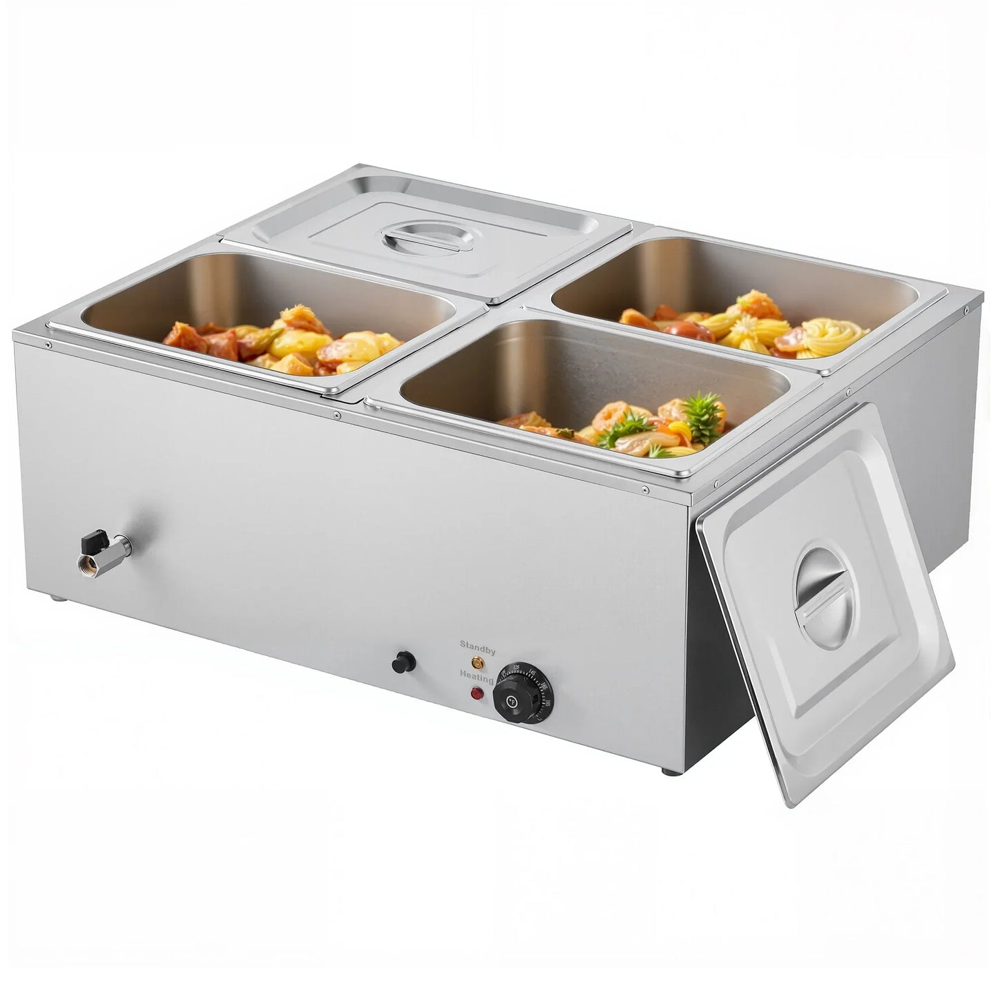 VEVOR Commercial Food Warmer, 1500W Electric Stainless Steel Steam Food Warmer with Lid, 4-Pan Fast Heating Countertop Buffet Bain Marie with Soup & Perforated Ladles, for Catering, Restaurant, Party - Mekamart Australia