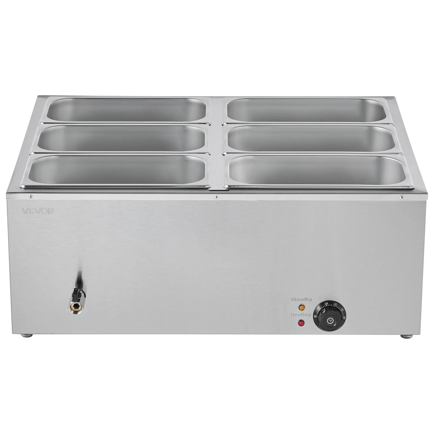 VEVOR Commercial Food Warmer, 1500W Electric Stainless Steel Steam Food Warmer with Lid, 6-Pan Fast Heating Countertop Buffet Bain Marie with Soup & Perforated Ladles, for Catering, Restaurant, Party - Mekamart Australia