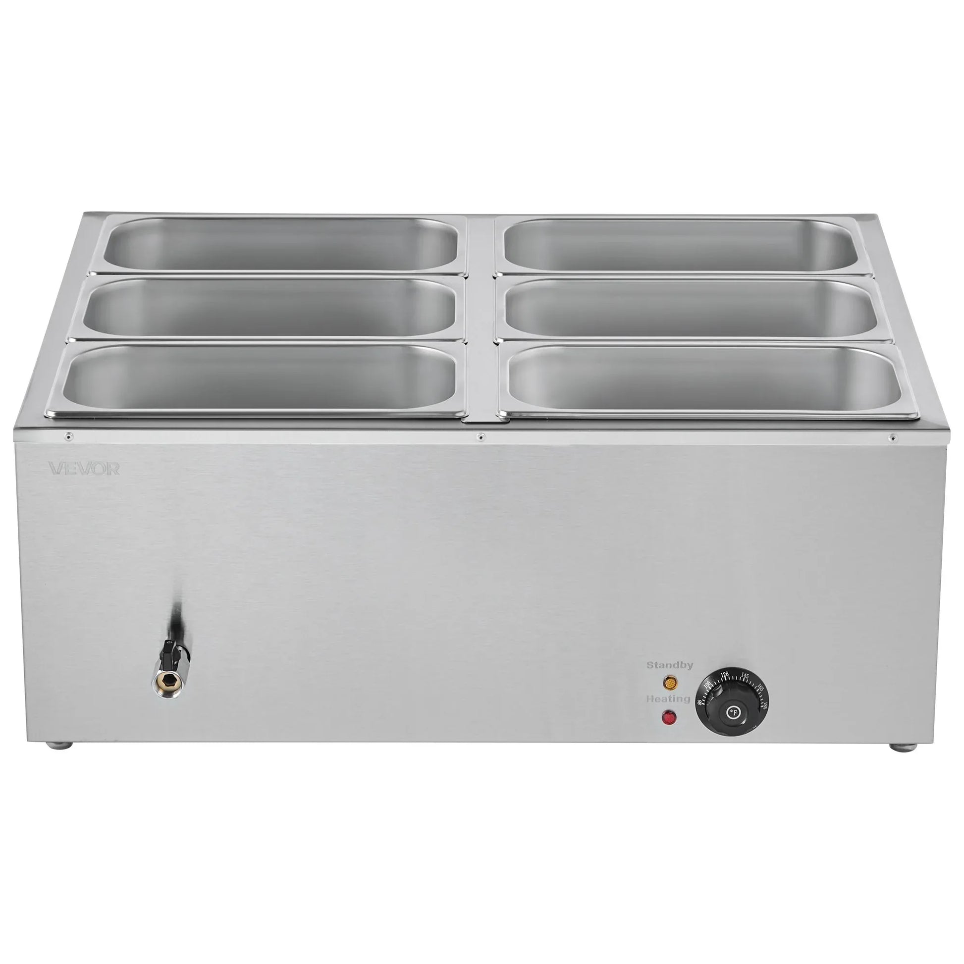 VEVOR Commercial Food Warmer, 1500W Electric Stainless Steel Steam Food Warmer with Lid, 6-Pan Fast Heating Countertop Buffet Bain Marie with Soup & Perforated Ladles, for Catering, Restaurant, Party - Mekamart Australia