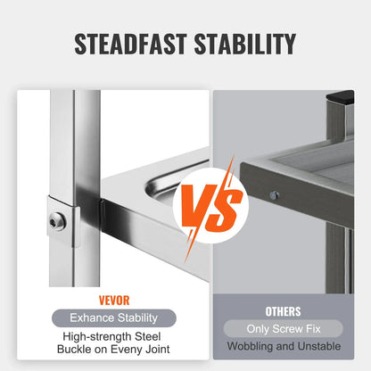 VEVOR Stainless Steel Cart, 3 Layers Lab Utility Cart 181 kg Weight Capacity, Medical Cart with Lockable Universal Wheels, for Lab, Clinic, Kitchen, Salon - Mekamart Australia