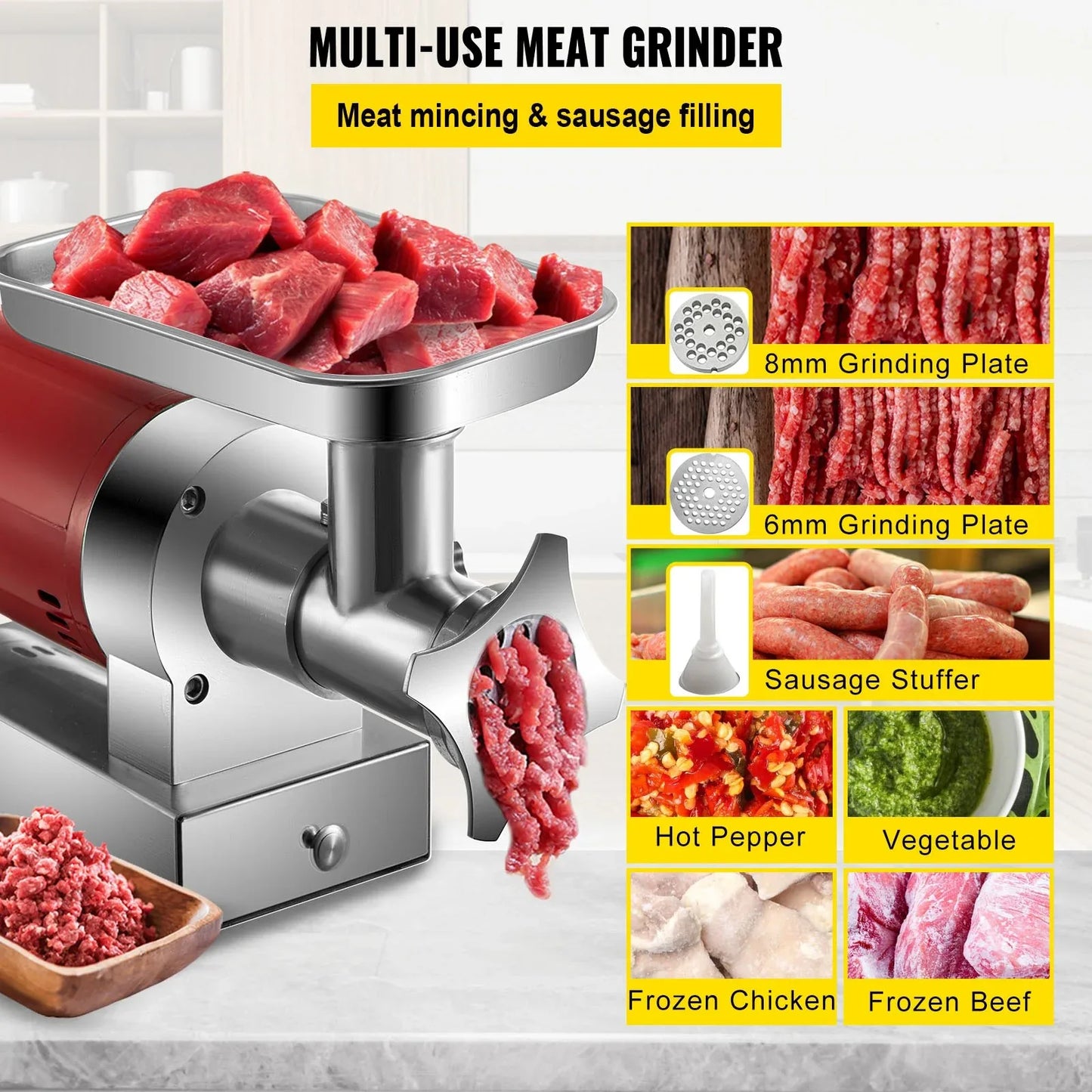 VEVOR Electric Meat Grinder Machine Electric Meat Mincer 661 Lbs/Hour 1100W - Mekamart Australia