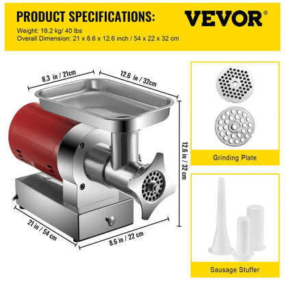 VEVOR Electric Meat Grinder Machine Electric Meat Mincer 661 Lbs/Hour 1100W - Mekamart Australia