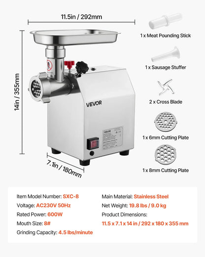 VEVOR Commercial Electric Meat Grinder 4.5 Lbs/Min Sausage Stuffer Maker Kitchen - Mekamart Australia