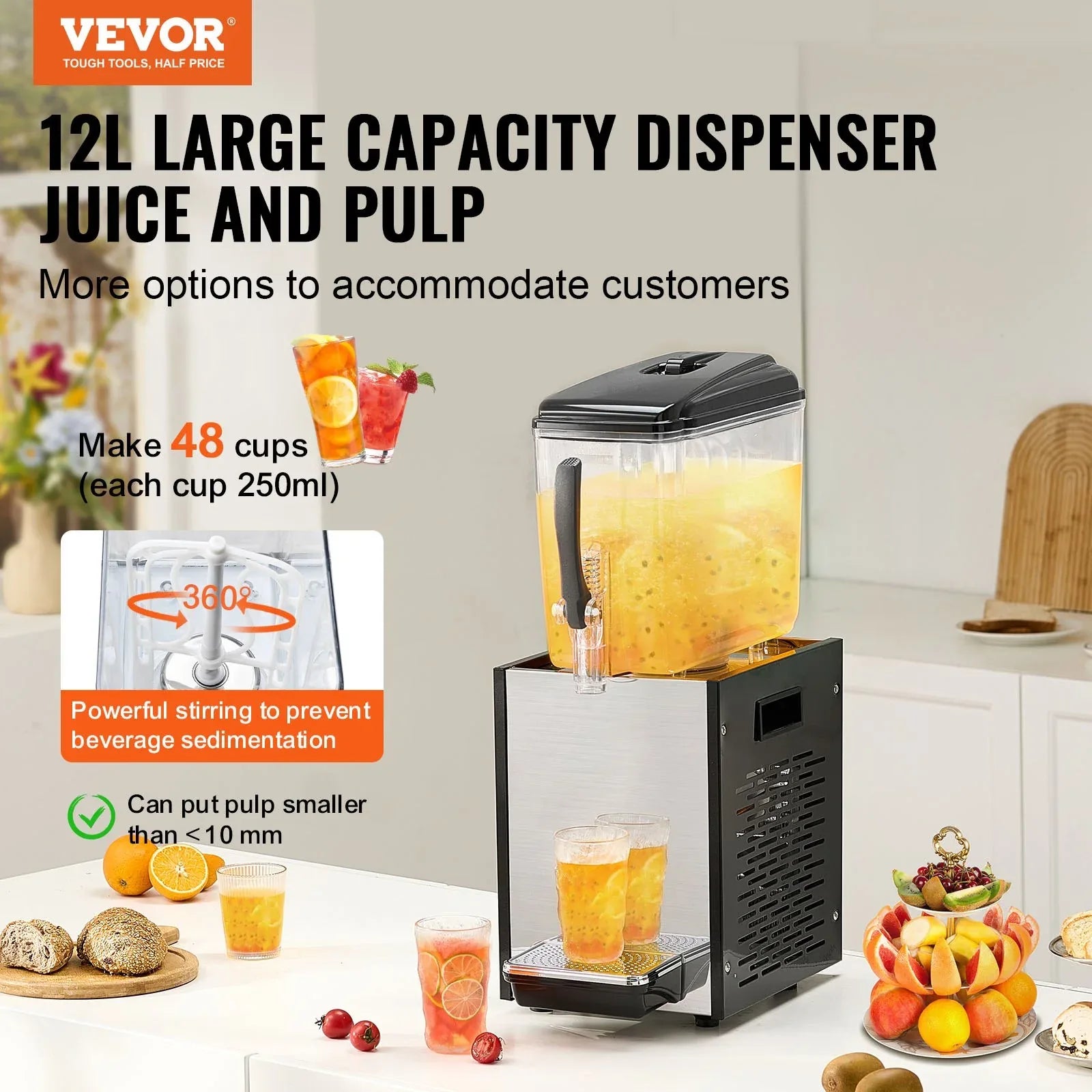 VEVOR Commercial Beverage Dispenser 12L Cold Juice Ice Drink Dispenser for Party - Mekamart Australia