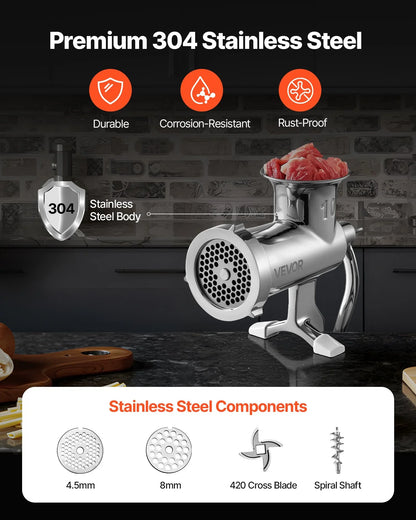 VEVOR Heavy Duty Meat Grinder Manual Sausage Filler Stainless Steel with Clamp - Mekamart Australia