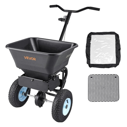 Lawn Spreader, 100LBS Capacity, Walk-Behind Push Spreader, 0-9.8ft Spreading Width, 13 in All Terrain Pneumatic Tires, Fertilizer Spreaders with Hopper Grate, for Seed Salt Ice Melt