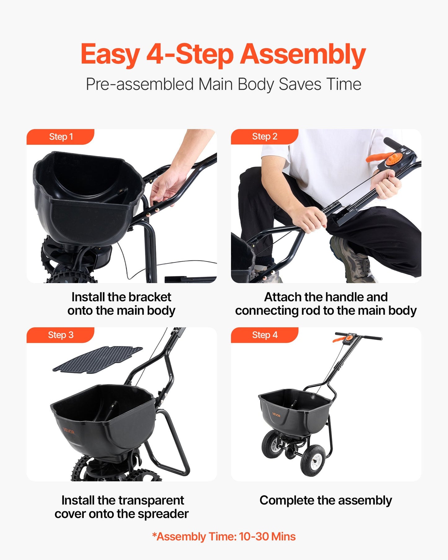 Walk Behind Spreader, 60LBS Capacity, Push Spreader with Hopper Grate, 0-9.8 ft Spreading Width, 8 in All Terrain Pneumatic Tires, Garden & Lawn Broadcast Spreaders, for Seed, Fertilizer