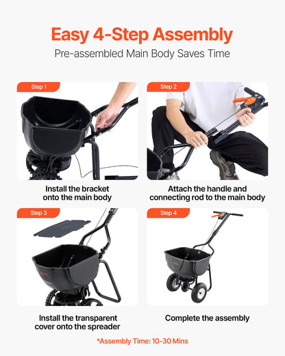 Walk Behind Spreader, 60LBS Capacity, Push Spreader with Hopper Grate, 0-9.8 ft Spreading Width, 8 in All Terrain Pneumatic Tires, Garden & Lawn Broadcast Spreaders, for Seed, Fertilizer