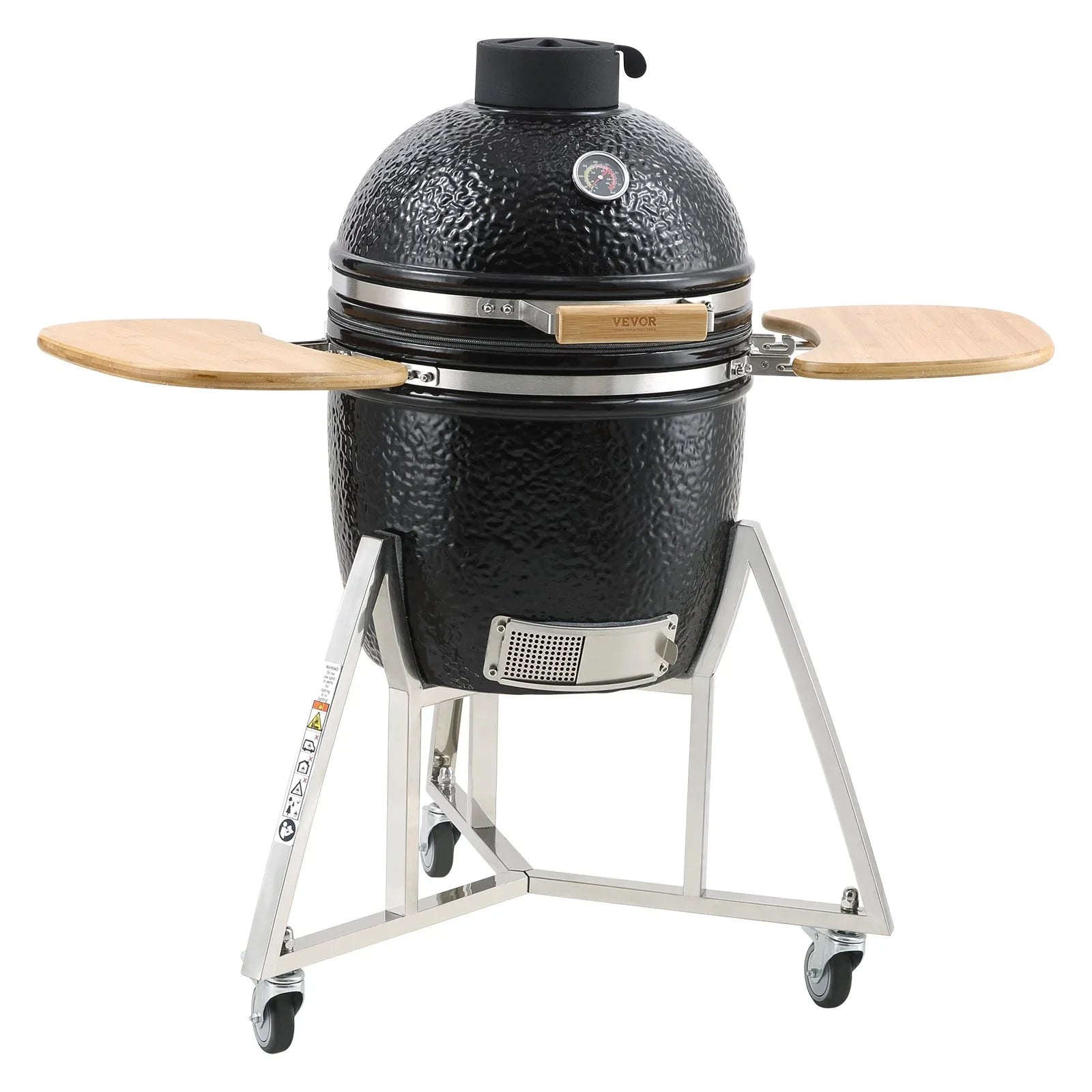 VEVOR Portable Charcoal Grill, Propane Gas Grills with Cover and Cart, Heavy Duty Stainless Steel BBQ Grill, Mini Smoker for Outdoor Cooking, Barbecue Camping, Picnic, and Backyard, Black - Mekamart Australia