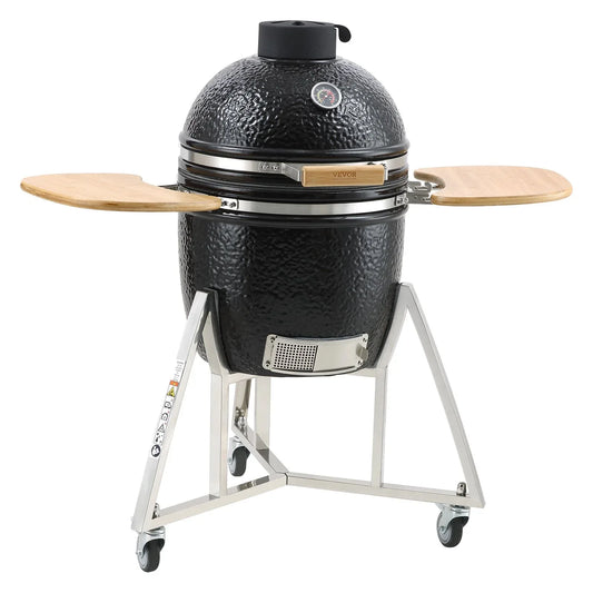 VEVOR Portable Charcoal Grill, Propane Gas Grills with Cover and Cart, Heavy Duty Stainless Steel BBQ Grill, Mini Smoker for Outdoor Cooking, Barbecue Camping, Picnic, and Backyard, Black - Mekamart Australia