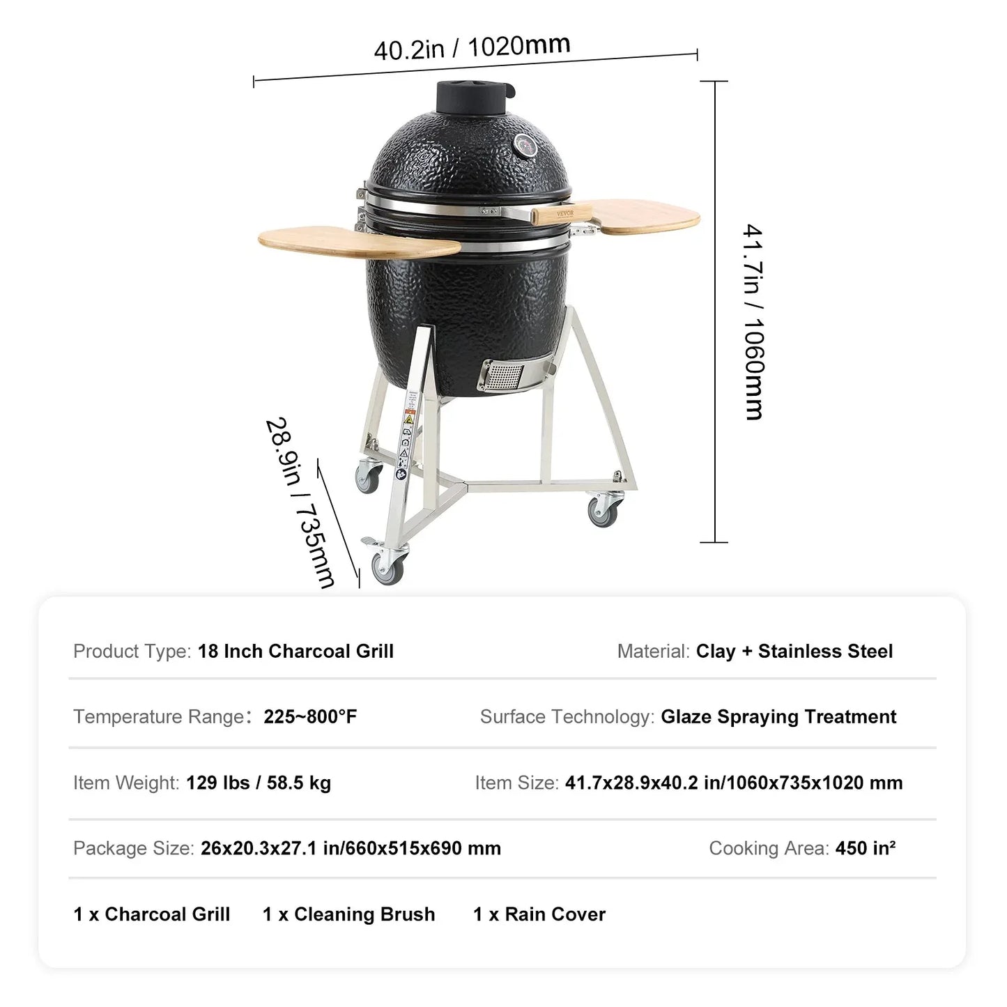 VEVOR Portable Charcoal Grill, Propane Gas Grills with Cover and Cart, Heavy Duty Stainless Steel BBQ Grill, Mini Smoker for Outdoor Cooking, Barbecue Camping, Picnic, and Backyard, Black - Mekamart Australia