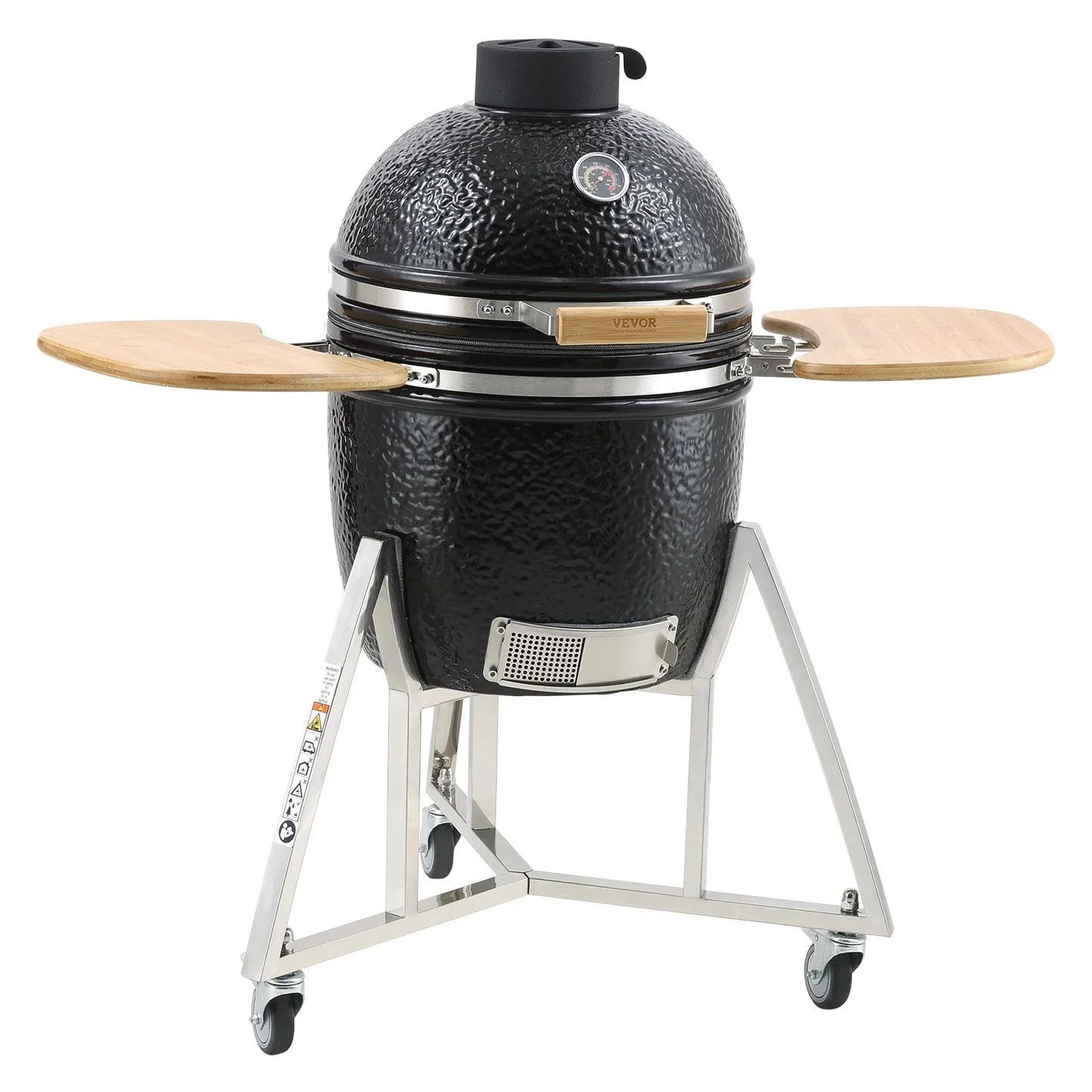 VEVOR Portable Charcoal Grill, Propane Gas Grills with Cover and Cart, Heavy Duty Stainless Steel BBQ Grill, Mini Smoker for Outdoor Cooking, Barbecue Camping, Picnic, and Backyard, Black - Mekamart Australia