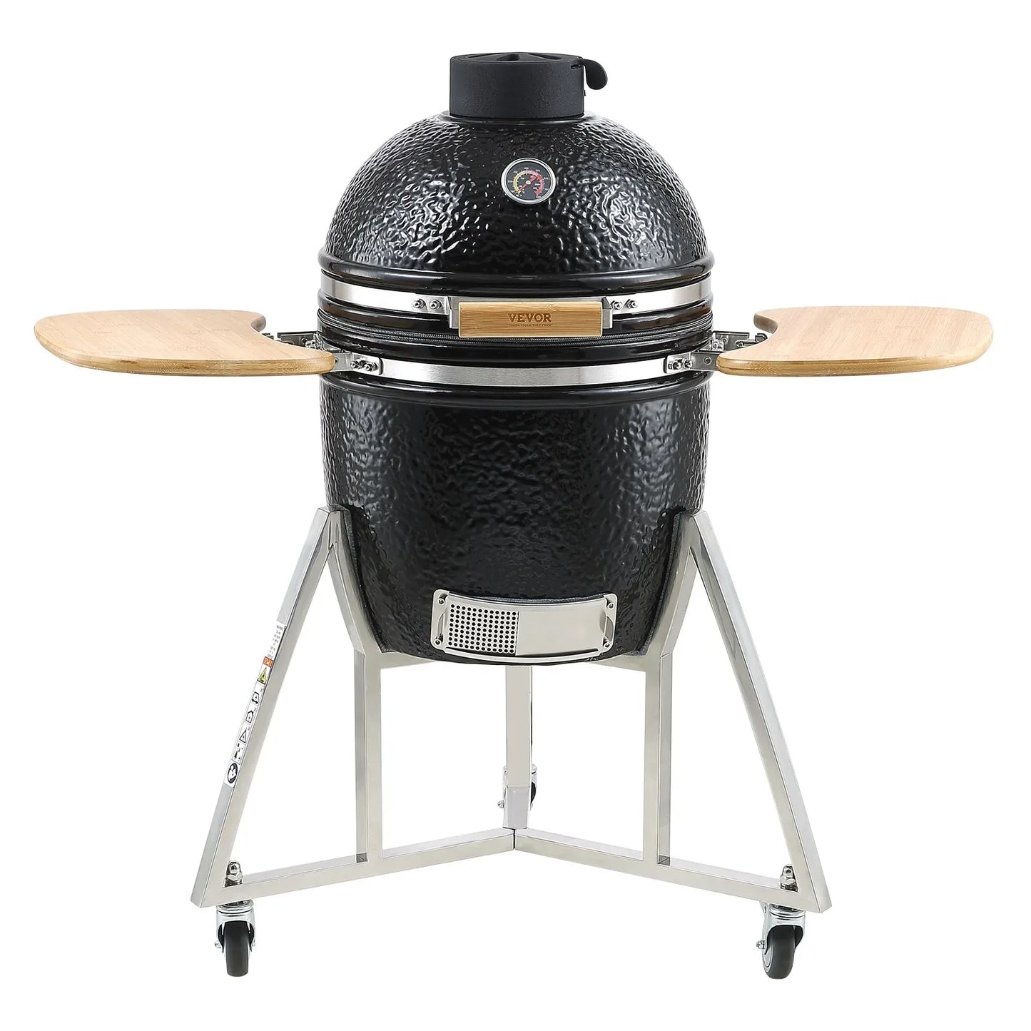 VEVOR Portable Charcoal Grill, Propane Gas Grills with Cover and Cart, Heavy Duty Stainless Steel BBQ Grill, Mini Smoker for Outdoor Cooking, Barbecue Camping, Picnic, and Backyard, Black - Mekamart Australia