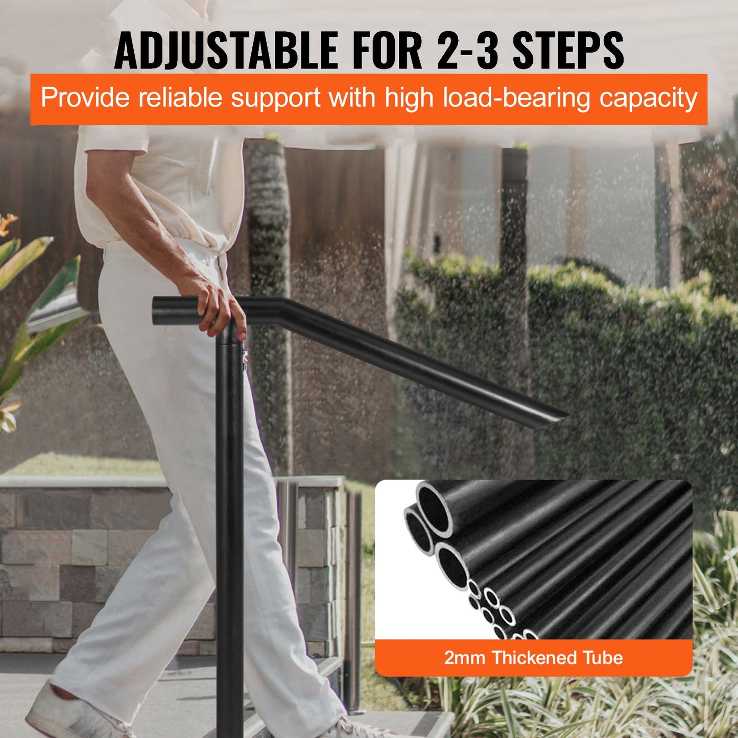 1-3 Step Handrail Railing for Steps Steel 150 kg Capacity with Screw Kit