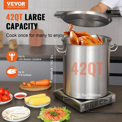 VEVOR Stainless Steel Stockpot, 42 Quart Large Cooking Pots, Multipurpose Cookware Sauce Pot with Lid & Handle, Heavy Duty Commercial Grade Stock Pot, Sanding Treatment, for Large Groups Events Silver - Mekamart Australia