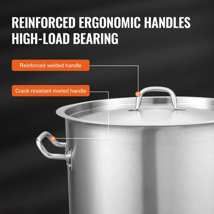 VEVOR Stainless Steel Stockpot, 42 Quart Large Cooking Pots, Multipurpose Cookware Sauce Pot with Lid & Handle, Heavy Duty Commercial Grade Stock Pot, Sanding Treatment, for Large Groups Events Silver - Mekamart Australia