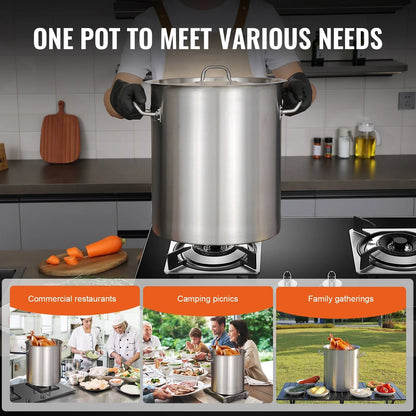 VEVOR Stainless Steel Stockpot, 42 Quart Large Cooking Pots, Multipurpose Cookware Sauce Pot with Lid & Handle, Heavy Duty Commercial Grade Stock Pot, Sanding Treatment, for Large Groups Events Silver - Mekamart Australia