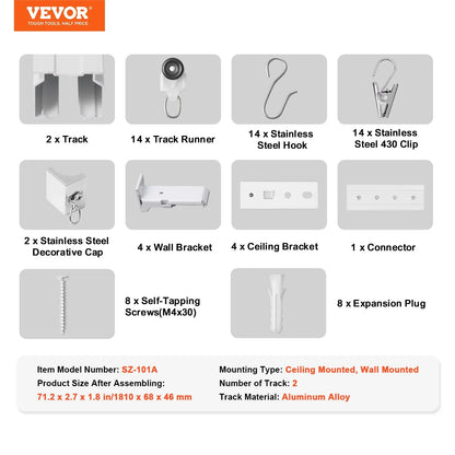 VEVOR Ceiling Curtain Track Set 5.9 FT/1.8 Meter_oom Divider with Hooks White - Mekamart Australia